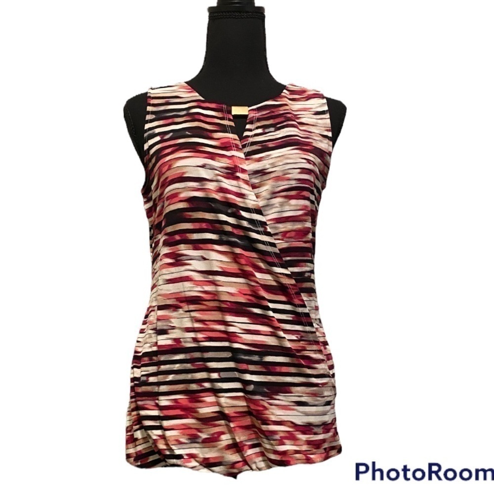 Calvin Klein Striped Color block Wrap Sleeveless Blouse W/KeyHole | XS | NWOT